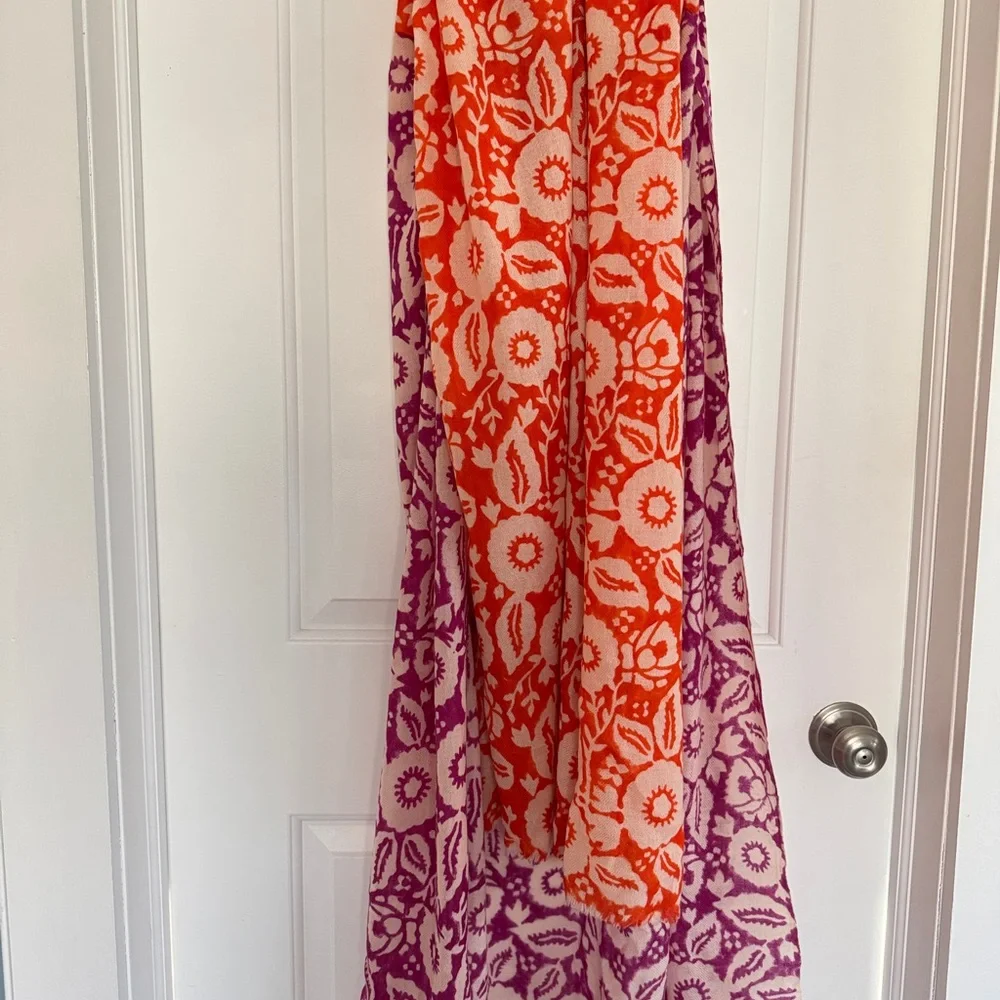 Roberta Roller Rabbit Floral Purple Orange Wrap Scarf - Picture 1 of 7